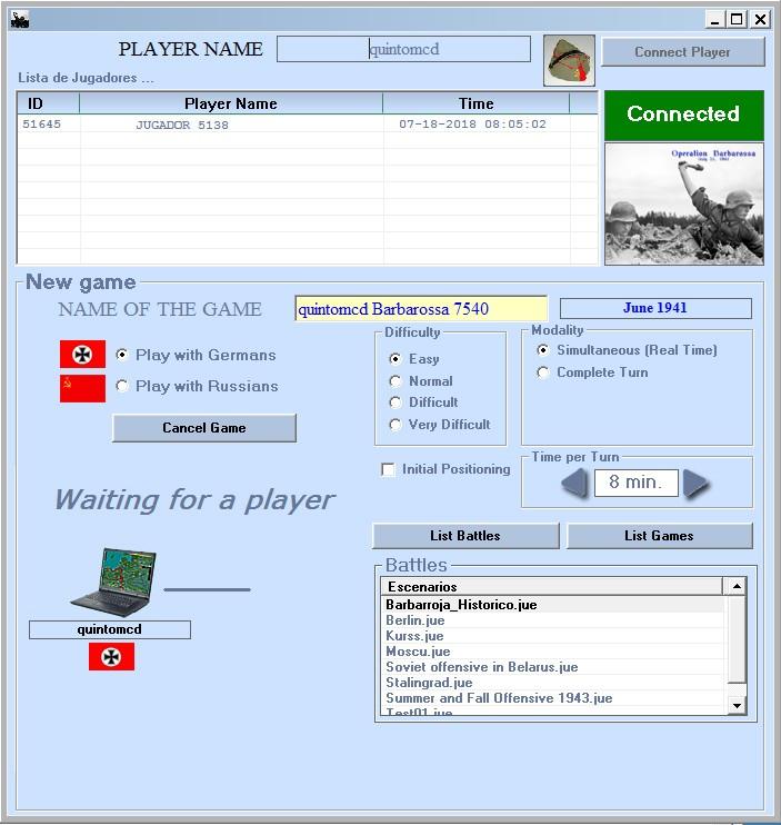 In this panel we can see in the upper part a list with all the players that are connected to the server on the internet or to the local server if it is the local network game.