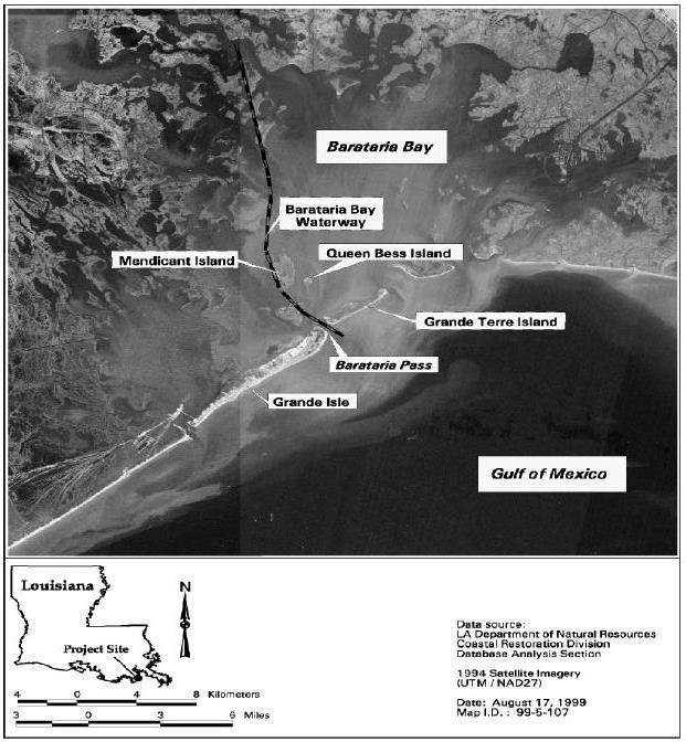 Remnant marsh island in Barataria Bay Protected by Grand Isle and Grand Terre Islands.