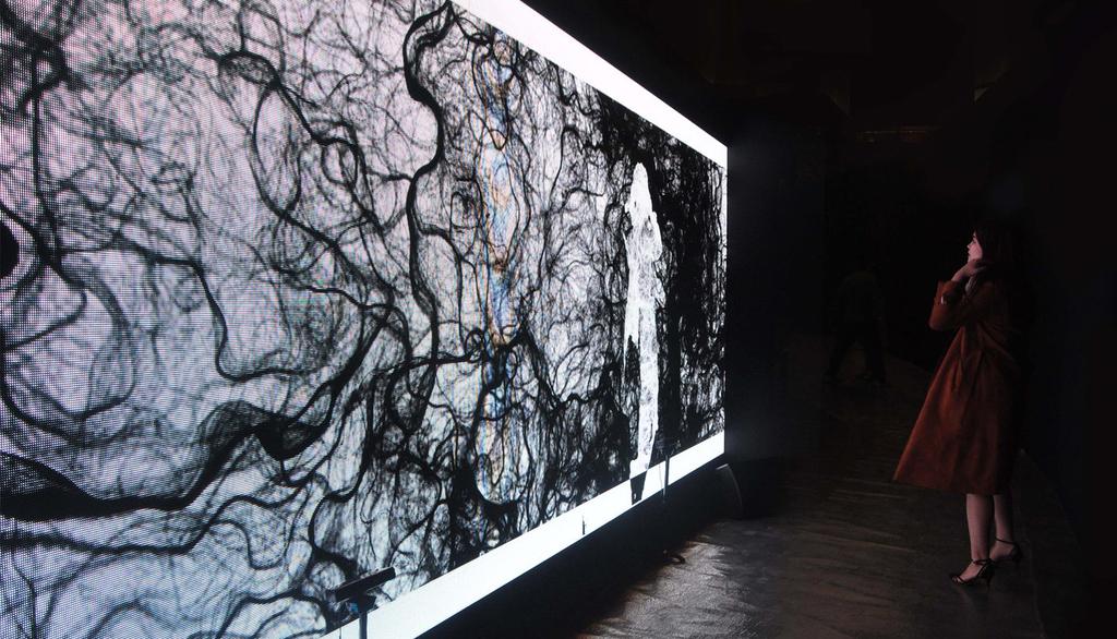 JAMES YUXI CAO DAHYE KIM James Cao s video installation Mo is a parametric particle system based on Brownian motion system, based on the simplified Chinese character for the word mo meaning ink, This