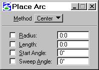 5 Arcs 5. With Polar coordinates, use AccuDraw to place the arc center at a distance of.45m and an angle of -135 (the pointer should be positioned to the left and below the AccuDraw origin).