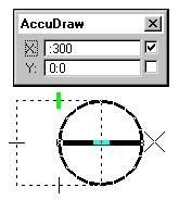The Place Ellipse Tool Another method of placing circles is by Diameter, where two data points define a diameter and location for the circle. Placing Circles by Diameter 1. With AccuWorks.