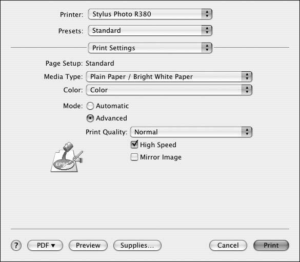 Cover Page (Mac OS X 10.4.x only): print a cover page before or after your document.