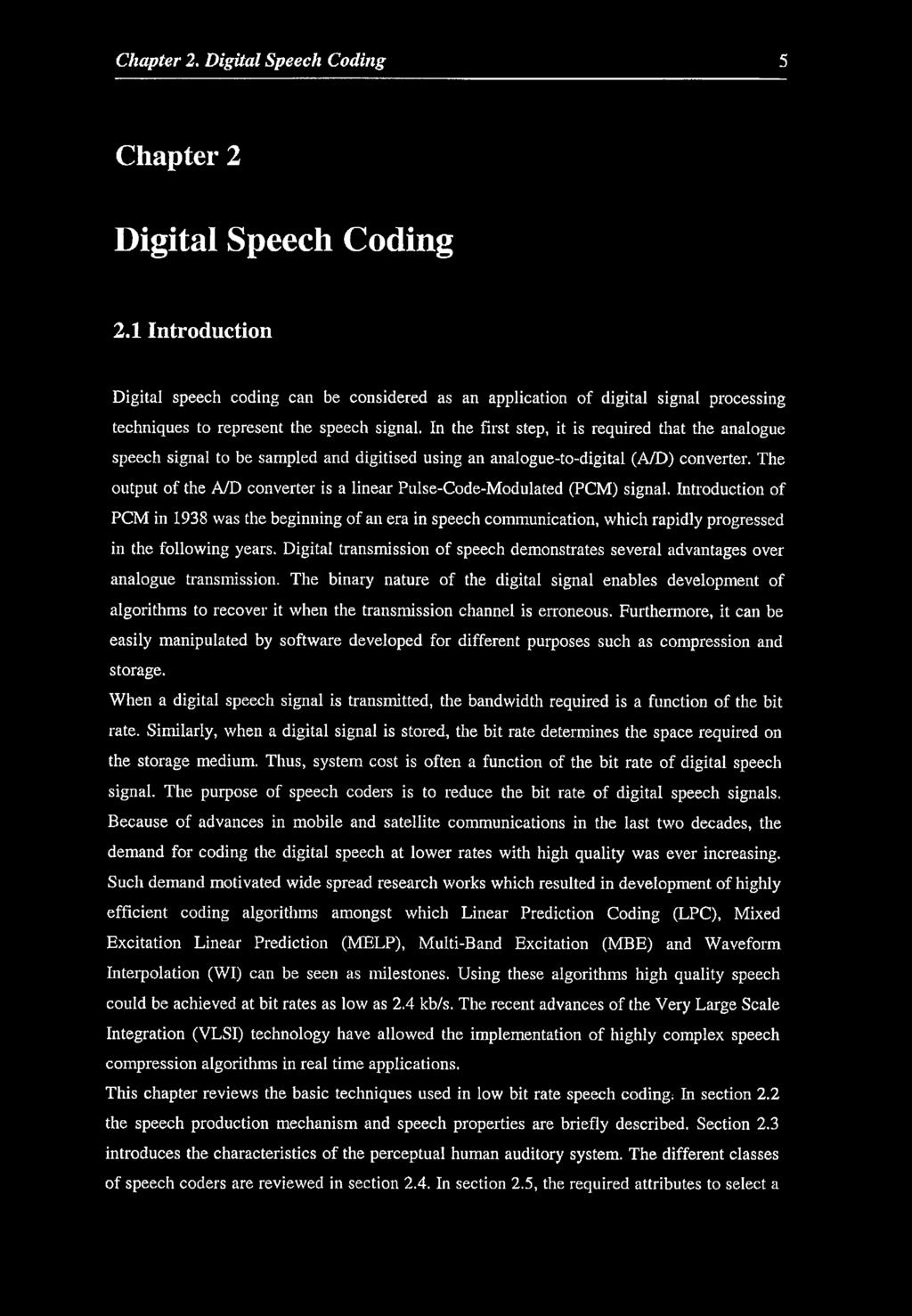 Chapter 2. Digital Speech Coding 5 C h a p t e r 2 D i g i t a l S p e e c h C o d i n g 2.