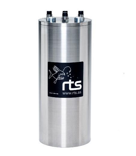 RTS Power Pack Alkaline battery pack 24 VDC 54 Ah Capacity per unit (3 units standard per system) 3000m rated titanium housing Dims.