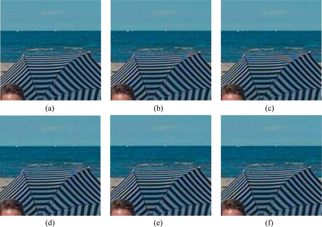 88 IEEE TRANSACTIONS ON IMAGE PROCESSING, VOL. 16, NO. 1, JANUARY 2007 Fig. 9. Zoom-in demosaicing results of test image No. 1. (a) Original picture; Demosaiced result in interpolation step.