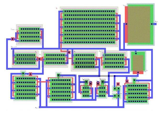 IV. LAYOUT The layout of my circuit shown in figure below is done using professional software TANNER. The layout is both DRC and LVS clean.