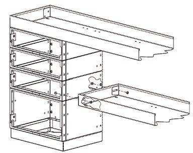 Shelf to drawer - Align shelf holes to corresponding holes in the drawer case. - Use M6x0 collar screw and M6 collar nut.