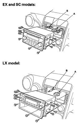 Fig. 66: Identifying Audio Unit Removal/Installation 5. Remove the eight mounting bolts securing the audio unit to the audio unit bracket. 6. Install the audio unit in the reverse order of removal, and note these items: Make sure the audio unit connector is plugged in properly, and the AM/FM antenna sublead is connected properly.