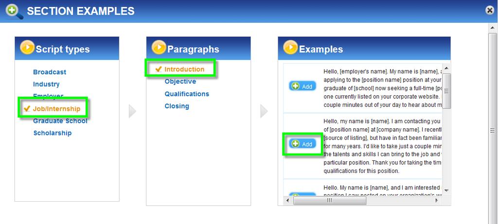 Script Examples Script examples are categorized by Script Type and then organized by Paragraph.