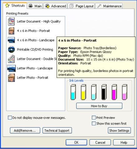 It is important to select the appropriate settings before printing, to achieve the best results. Start by selecting the Main tab in the driver.