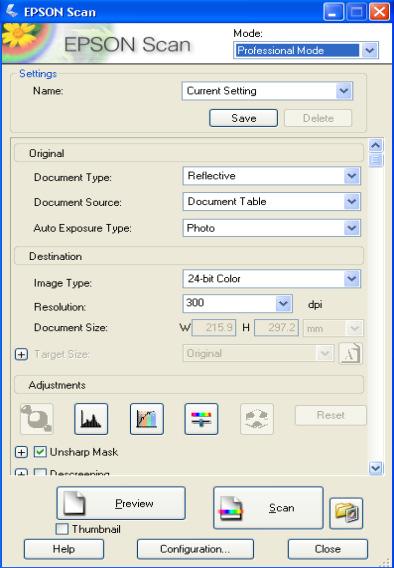 The third option is Professional Mode which allows complete user control of scan settings and advanced controls, such as histogram adjustment and tone correction.