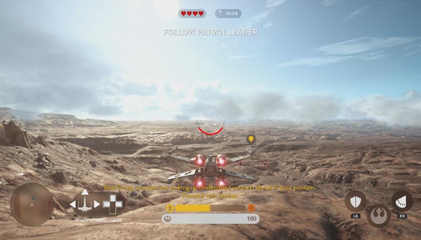 GAME ScrEEn - IN VEHICLE Game information Reticle Scanner Evasive maneuvers Heat gauge Power distribution Abilities Vehicle health Game InformaTION The top area of the screen is reserved for relevant