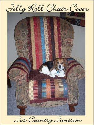 Original Recipe Jelly Roll Chair Cover by Jo Kramer Hi from Jo's Country Junction {joscountryjunction.com}! Our beagle Gracie prompted me to get creative with a jelly roll to make a chair cover.