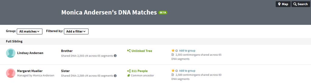 New Ancestr y Matches Page New Features Filters Group Filter by Add to group Changed