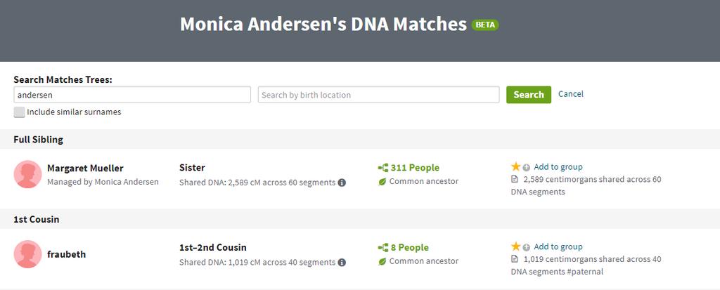 Search for Matches in Matches Trees Good first step in ancestor search strategy Only searches