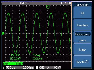 Peak-to-peak and frequency measurements will now appear at the bottom of the screen, as shown in Figure 3-1.