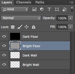 and the Bright Floor layer should be painted gray. Dark Floor: Remove all of the black with the exception of the lower third.