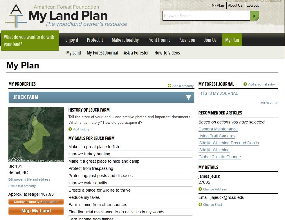 My Land Plan American Forestry Foundation AFF tools that helps landowners: Identify and explicitly state your land ownership goals Explore management options and steps how to