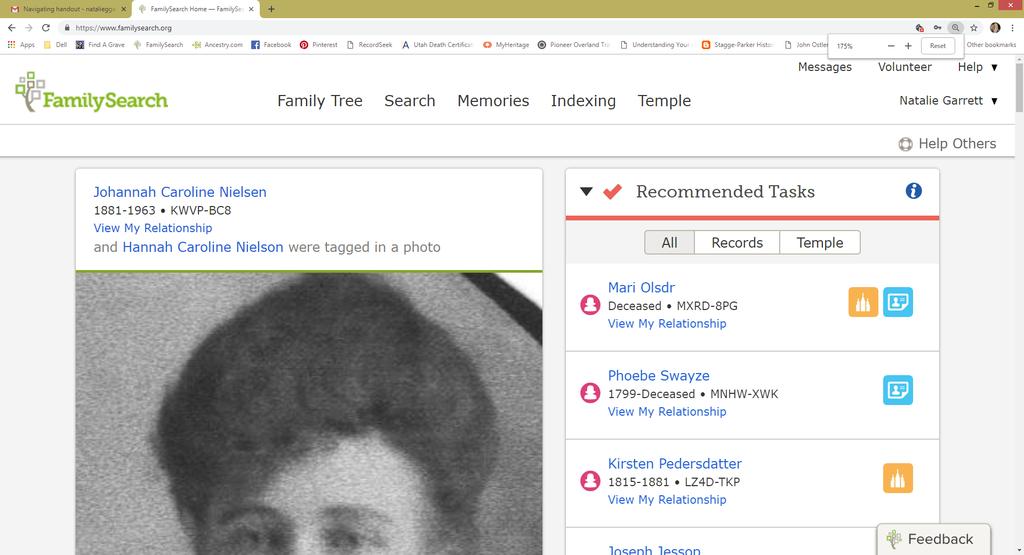 Next there may be Memories of various kinds that have been added by you or others about ancestors linked to your family tree.