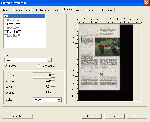 4.6 The Preview Tab The Preview tab allows you to preview (a low-resolution scan) your image before final scan. This preview image lets you allocate your scan area.