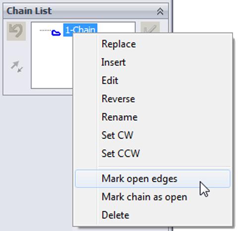 The Leaders in Integrated CAM To mark an edge as open, rightclick on the chain name in the Chain List section and choose Mark