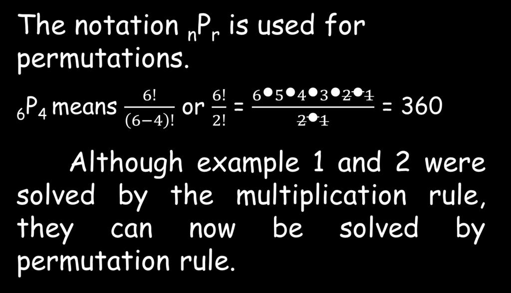 The notation npr is used for permutations.
