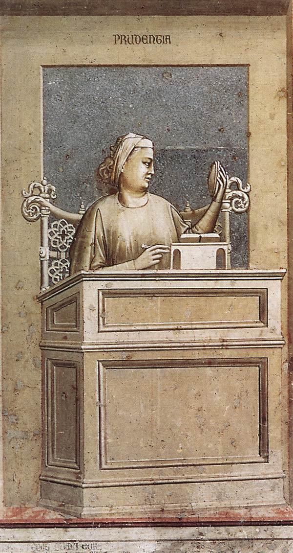 Title: Prudence Artist: Giotto Date: c.1303-05 Technique/Medium: monochrome (grisaille) fresco (wall painting) Location: Cappella Scrovegni (Arena Chapel), Padua Did you notice.