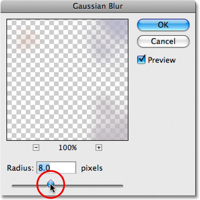 Adjust the amount of blurring with the Radius slider. Click OK when you re done to exit out of the dialog box, at which point Photoshop applies the blurring to the layer.