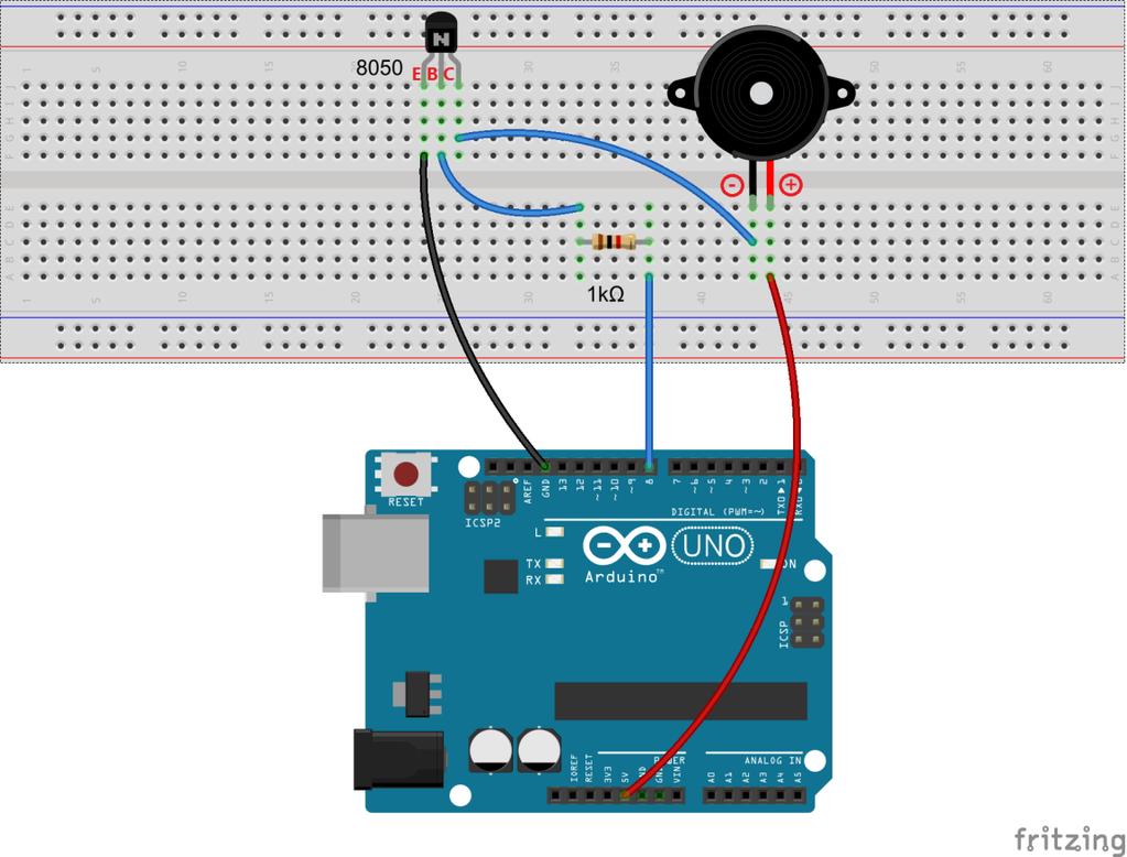 Figure 2: Set the Arduino GPIO as low level, the transistor S8550 will conduct, and the buzzer will sound; set the Arduino GPIO as a high level, the transistor S8550 will cut off,