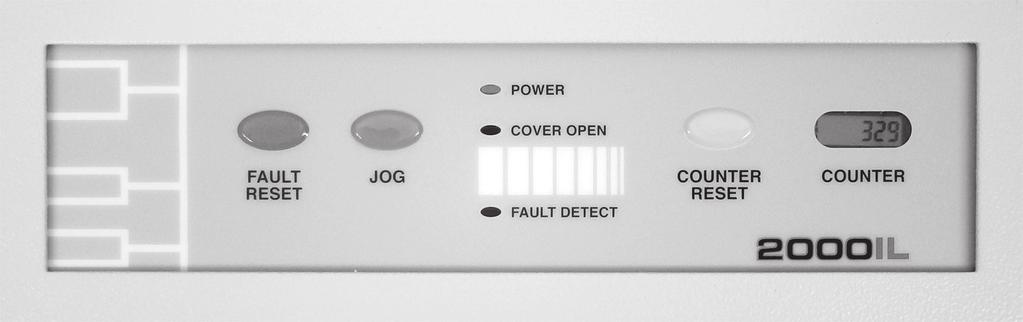 CONTROL PANEL 2002IL Fault Reset... Clears fault condition. Jog... Allows one piece of paper to feed at a time. Used for paper fold settings. Power LED... Light comes on when power is on.