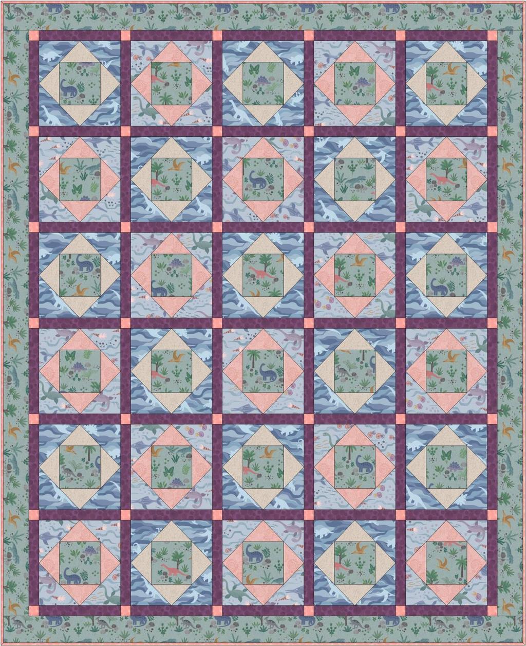 Kimmeridge Bay Quilt Designed and made by Sally Ablett Quilt Size: 51 x 60 Block Size: 8½ x 8½ DESIGN 1 (Main Diagram) FABRIC REQUIREMENTS (Kimmeridge Bay