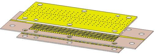 RO6002 RT5880 Propagation Medium RO6002 designed and fabricated based on these unit cells. In Fig. 2-24, the distributed layers of the fabricated TEM-PRGW configuration with unit cells of Fig.