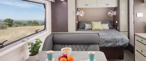 ADVENTURER POP TOP AND CARAVAN Artist s impression shown with Grey leather, Pepper benchtop with Moon splashback, Ontario floor and Larice joinery
