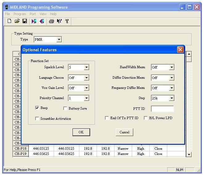 Customizing the radio In the Program window, it is possible to enable several options by clicking on Optional Features.