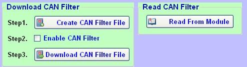 4.2.2. CAN Filter Configuration There are two parts of CAN filter configuration. One is Download CAN Filter which functions as setting the CAN filter and downloading the configuration to the I-2533CS.