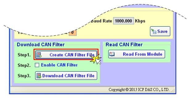 4.2.2.1. Configure a CAN Filter to the I-2533CS When users set the CAN filter first time, they need use Download CAN Filter field.