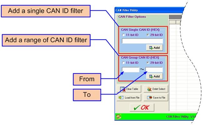 Step 2: Add the CAN filter with single CAN ID or group of CAN ID. The CAN message with the ID in the list will be received, otherwise it will be dropped.