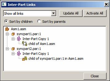 Inter-Part associativity Managing Inter-Part Links You can use the Inter-Part Links dialog box to view and manage the inter-part links you create between the parts and assemblies for a design project.