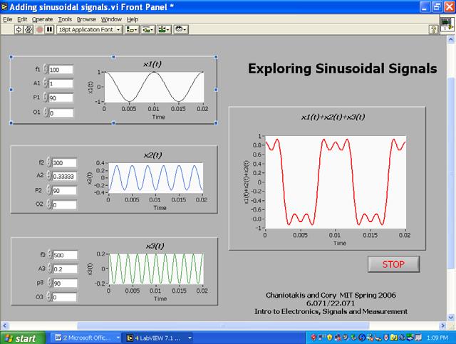 Exercise 5. Exploring Sinusoidal Signals For this exercise we will use a simulation based on LabView.