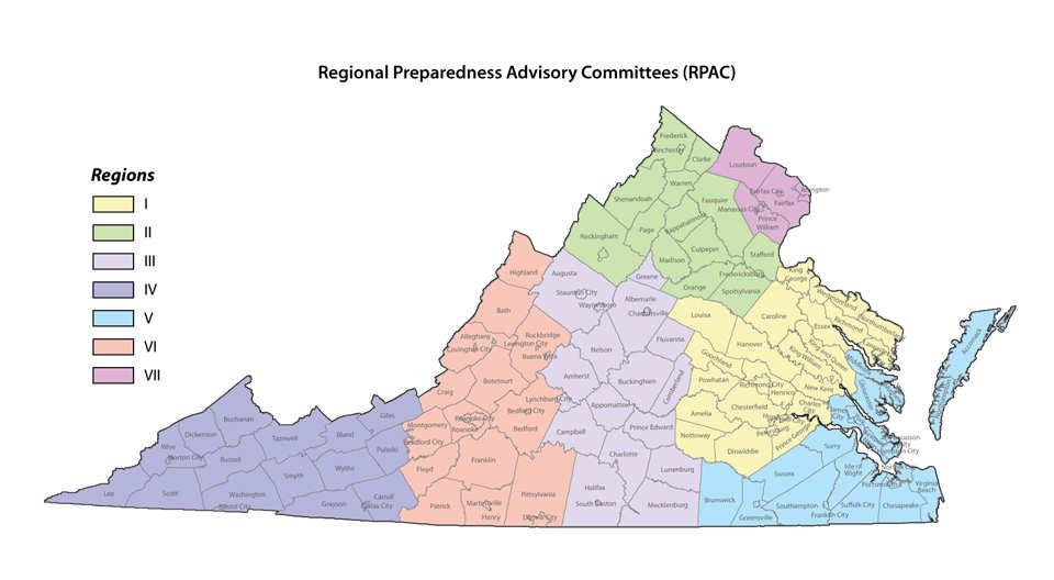 Figure 4: Regional Preparedness Advisory Committee Regions LARGEST CITIES AND COUNTIES Virginia s most populous cities are Virginia Beach (1), Chesapeake (2), and Norfolk (3) 7 which are located