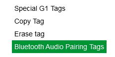 Radio ID Pair Tag Creating a G1 SCBA Motorola APX Radio Pairing Tag To pair the radio to the G1 SCBA, a Bluetooth Audio Pairing Tag needs to be created in the A2 Software.