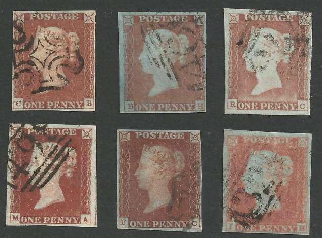 1841 1d Red The six shades per Stanley Gibbons red brown red brown