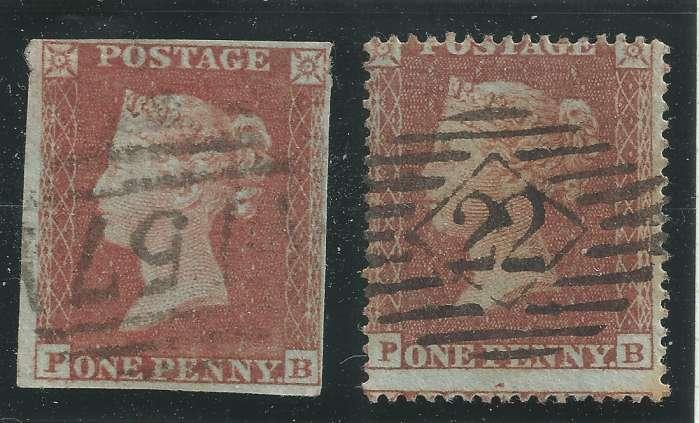 1d Red Plate 155 PB Matched Pair 1841 Imperf 1854 Perf.