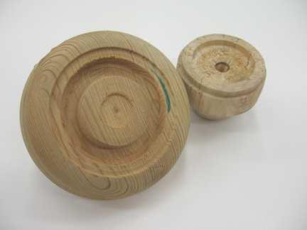 (See photos below) Shows walnut hollow form with solid rim recessed into waste block. Waste block on left is same as on left, both capture hollow forms with solid rim.
