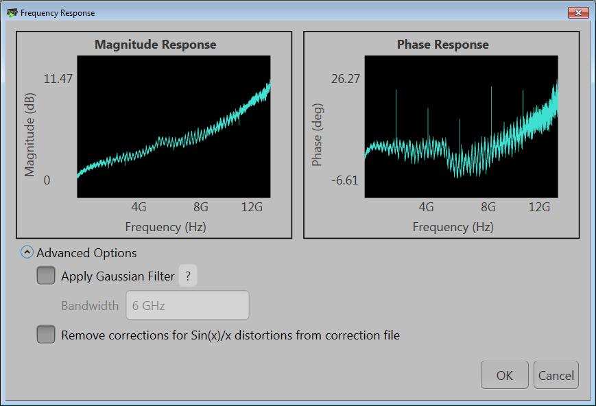 Orientation Compile button If applying an I/Q correction file (to a pair of I and Q waveforms), the Frequency Response screen shows plot information