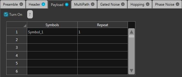 Symbol tab Symbols Repeat Select a row to insert a user defined symbol. A dialog box is presented to allow you the select the symbol to insert.