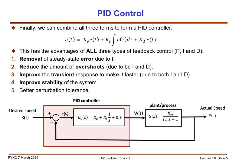 Finally, we can combine all three terms (P, I and D) together to make a PID controller. This has all the benefits of proportional control, integral control and derivative control.
