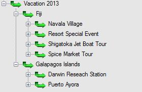 They are sorted by vacation years, then by the various destinations visited during the vacation. The third tier describes the activities at each destination. The vacation year is Vacation 2013.