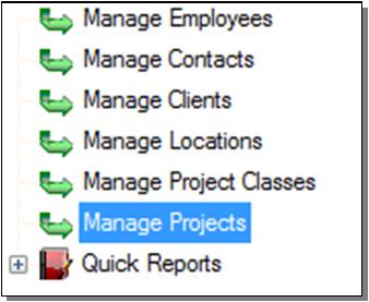 3.1.5 Quick Reports In the left hand menu below Manage Projects is an option to run Quick Reports. Quick reports provide a one click listing of all database entries for a given data field.