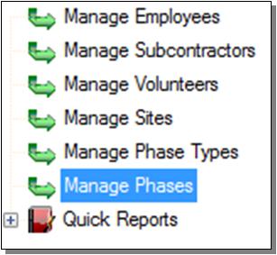 3.2.5 Quick Reports In the left hand menu below Manage Phases is an option to run Quick Reports.